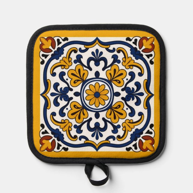 Talavera Daisy Tile Pot Holder (Front)