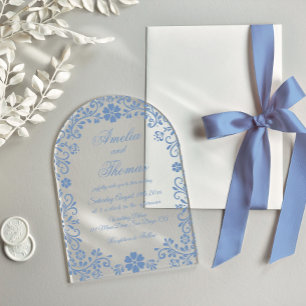 Talavera Dusty Blue Floral Wedding Acrylic Invitations
