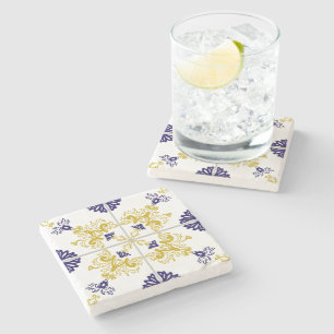 Talavera Floral Mediterranean Tile Pattern Stone Coaster