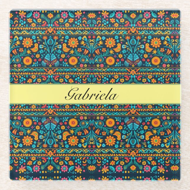 Talavera Garden, custom Glass Coaster (Front)