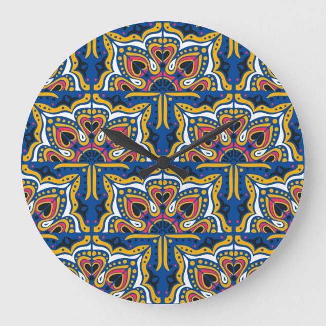 Talavera Indian Mosaic: Ceramic Seamless. Large Clock (Front)