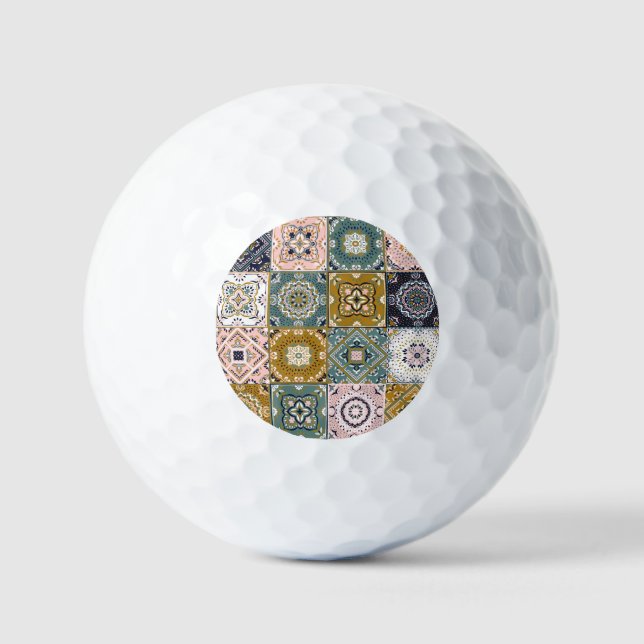Talavera Indian: Patchwork, Ethnic Mosaic. Golf Balls (Front)