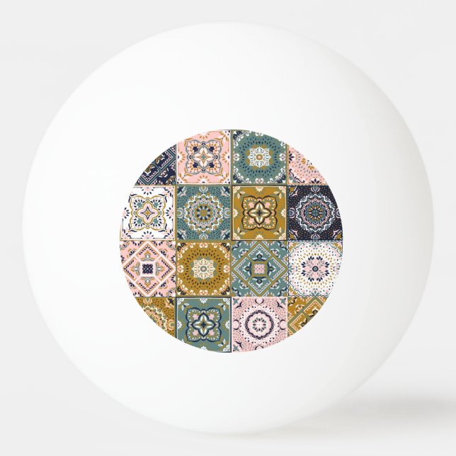 Talavera Indian: Patchwork, Ethnic Mosaic. Ping Pong Ball (Front)