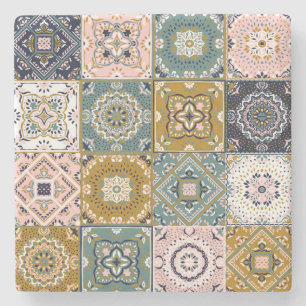 Talavera Indian: Patchwork, Ethnic Mosaic. Stone Coaster