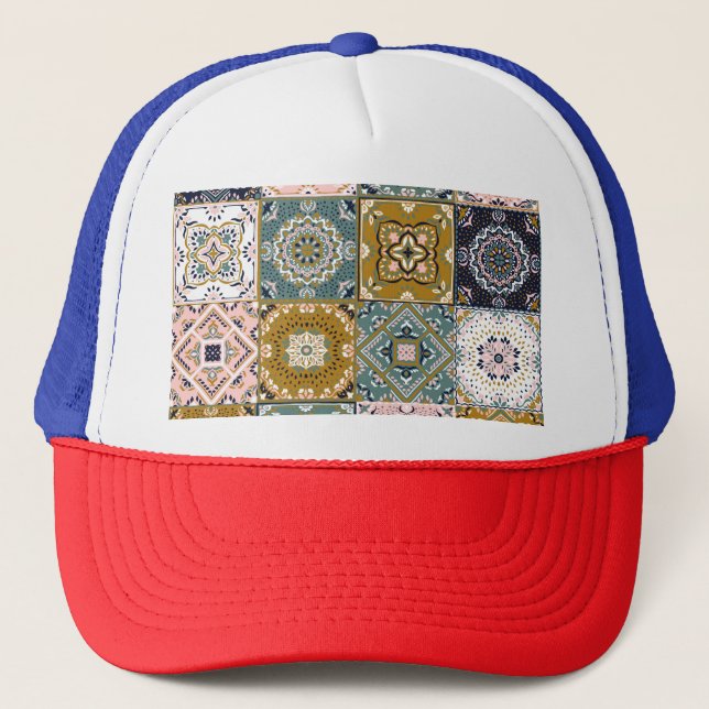 Talavera Indian: Patchwork, Ethnic Mosaic. Trucker Hat (Front)