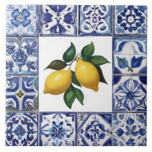 Talavera Lemons - Blue and White Mediterranean Ceramic Tile