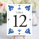 Talavera Mexican Wedding Table Number<br><div class="desc">This talavera wedding table number sign is inspired by the beautiful ftile and folk art found in Mexico and throughout the American southwest. This simple, double sided table number is perfect for your Mexican theme or destination wedding. The striking blue colour and classic typography create a look that is both...</div>