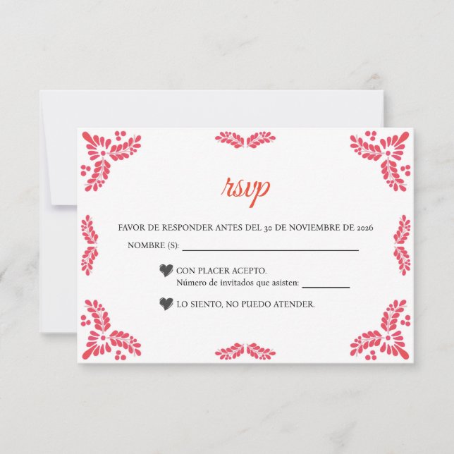 Talavera Orange Floral Minimalist Spanish Wedding RSVP Card (Front)