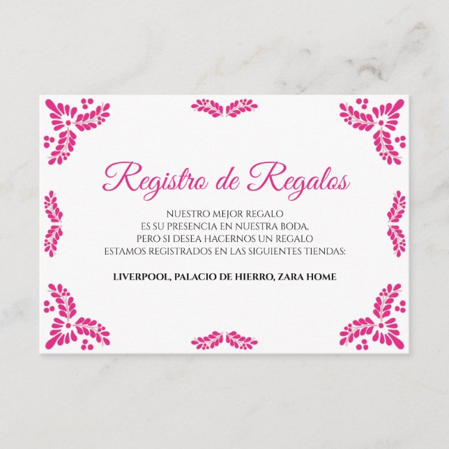 Talavera Pink Floral Minimalist Spanish Wedding Enclosure Card (Front)