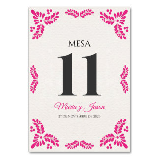 Talavera Pink Floral Minimalist Spanish Wedding Table Number