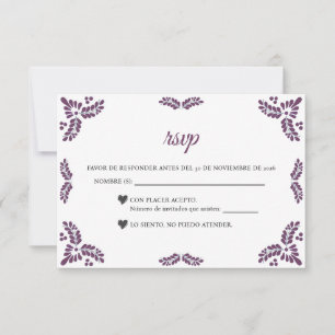 Talavera Purple Floral Minimalist Spanish Wedding RSVP Card