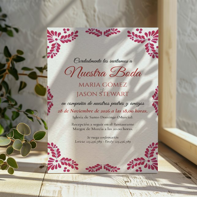Talavera Red Floral Minimalist Spanish Wedding Invitation (Talavera Red Floral Minimalist Spanish Wedding Invitation)