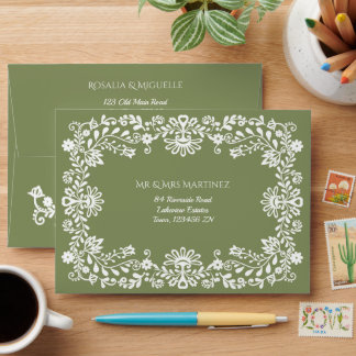 Talavera sage green Mexican wedding addressed Envelope
