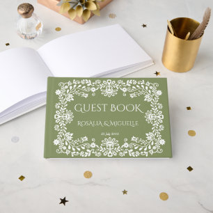 Talavera sage green Mexican wedding Guest Book