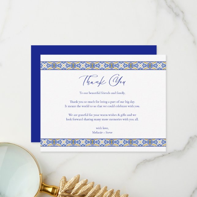 Talavera Spanish Blue Mexican Wedding Thank You (Front/Back In Situ)