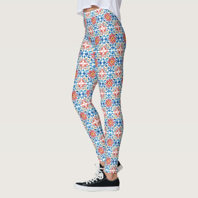 Talavera style Mexican Folk Art Leggings (Left)