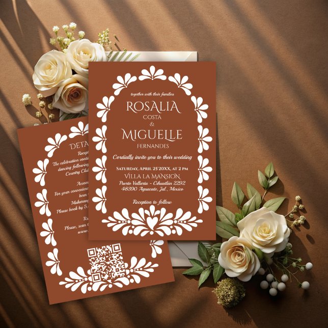 Talavera terracotta boho arch Mexican wedding Invitation (Talavera terracotta boho arch Mexican wedding Invitation cards with rsvp fiesta mexican wedding card)