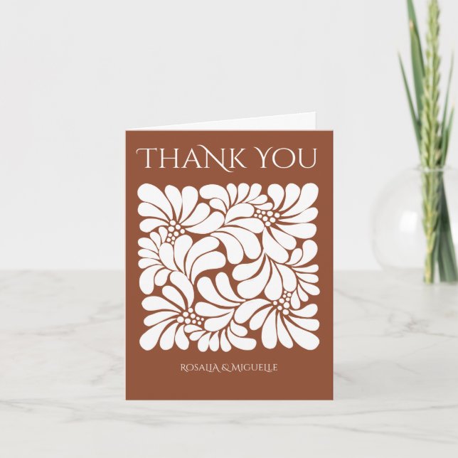 Talavera terracotta boho Mexican wedding Thank You Card (Front)