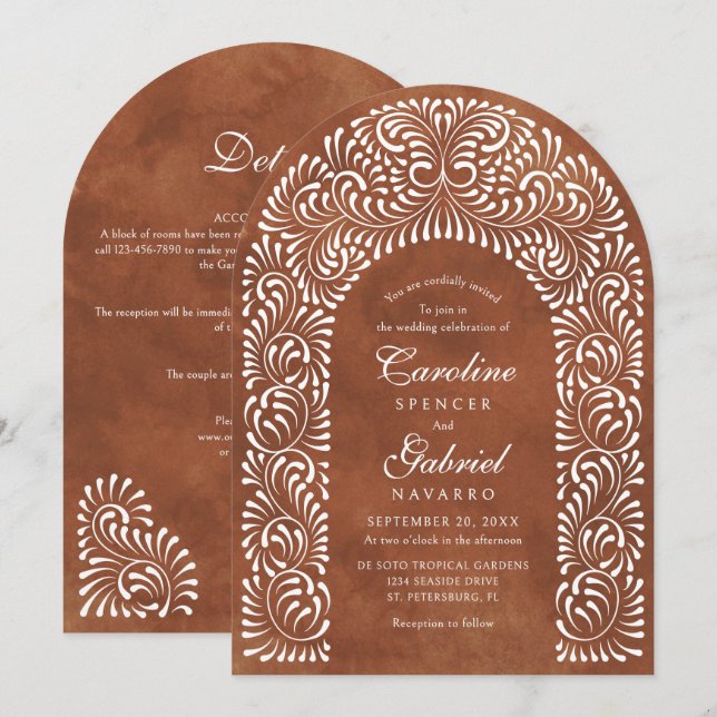 Talavera Terracotta Fiesta QR Code Wedding Invitation (Front/Back)