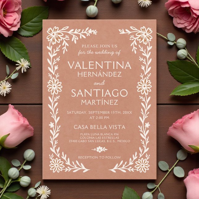 Talavera Terracotta Mexican Floral Boho Wedding Invitation (Creator Uploaded)