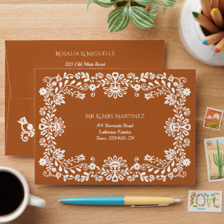 Talavera terracotta Mexican wedding addressed Envelope