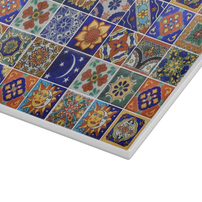 Talavera Tile Image Southwest Style Glass Cutting Board (Corner)
