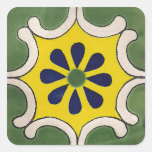 Talavera tile in green & yellow square sticker