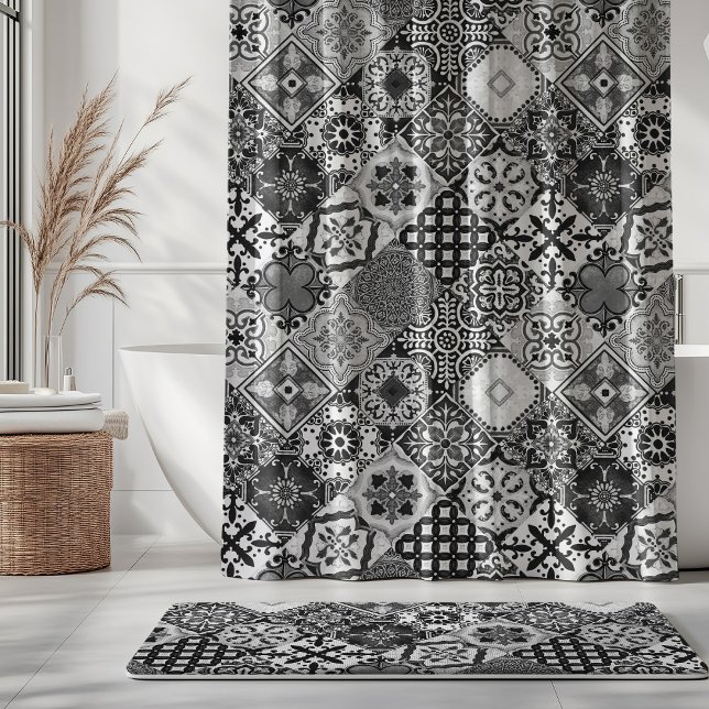 Talavera Tles Black White Grey Shower Curtain (Creator Uploaded)