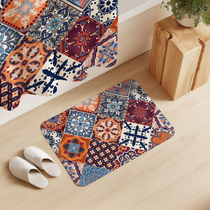 Talavera Tles Orange Sky Navy Blue Burgundy Red Bath Mat