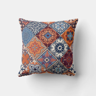 Talavera Tles Orange Sky Navy Blue Burgundy Red Cushion
