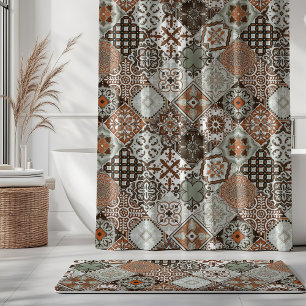 Talavera Tles Sage Green Orange Brown Shower Curtain