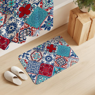 Talavera Tles Turquoise Denim Blue Red White  Bath Mat