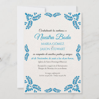 Talavera Turquoise Minimalist Spanish Wedding Invitation