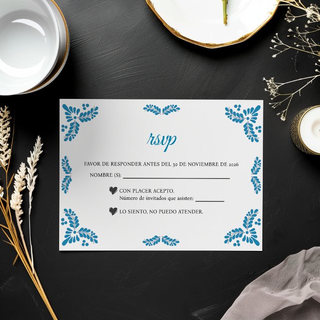 Talavera Turquoise Minimalist Spanish Wedding RSVP Card (Talavera Turquoise Minimalist Spanish Wedding RSVP Card)