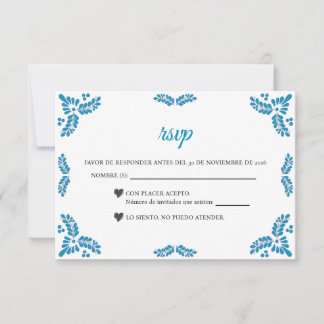 Talavera Turquoise Minimalist Spanish Wedding RSVP Card