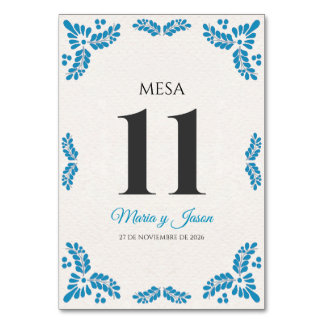 Talavera Turquoise Minimalist Spanish Wedding Table Number