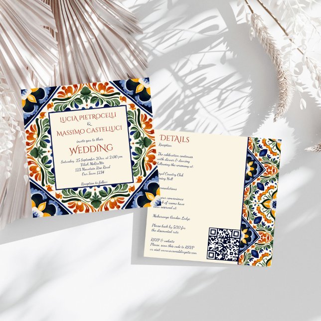 Talavera vintage Mexican all in one wedding Invitation (Talavera vintage Spanish Mexican  Hacienda wedding all in one Invitation template instant download)