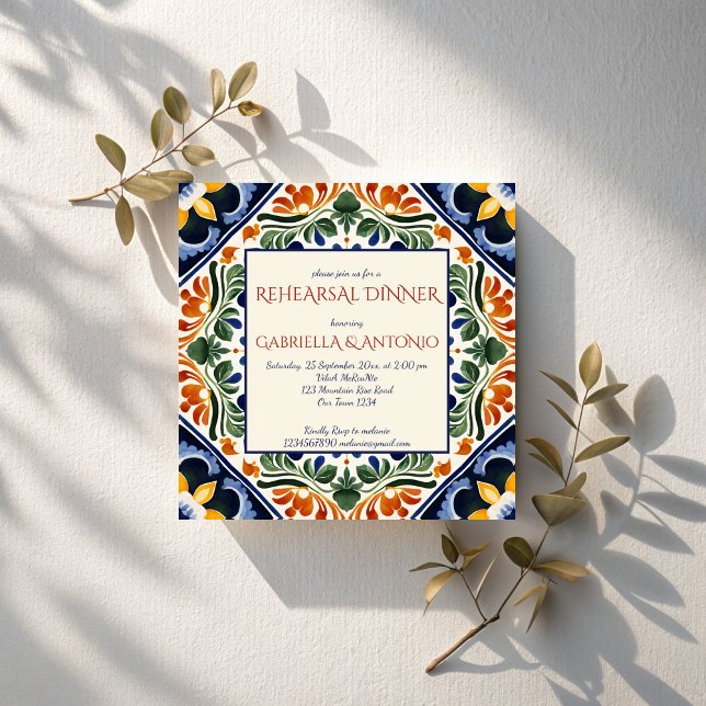 Talavera vintage Mexican rehearsal dinner Invitation (Talavera vintage Mexican themed wedding rehearsal dinner Invitation cards template instant download)