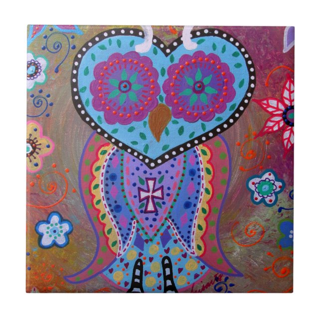 TALAVERA WISE OWL CERAMIC TILE (Front)