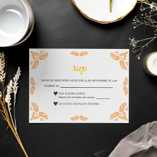 Talavera Yellow Floral Minimalist Spanish Wedding RSVP Card