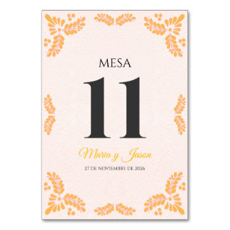 Talavera Yellow Floral Minimalist Spanish Wedding Table Number