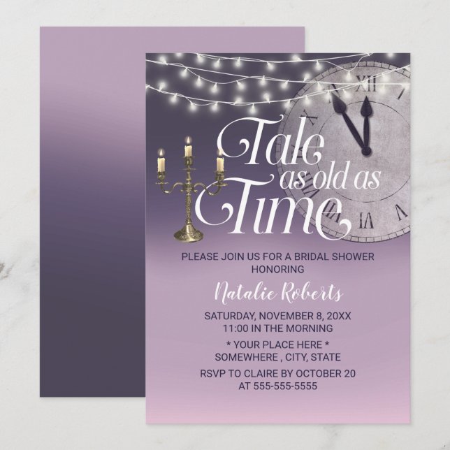 Tale as Old as Time Purple Ombre Bridal Shower Invitation (Front/Back)