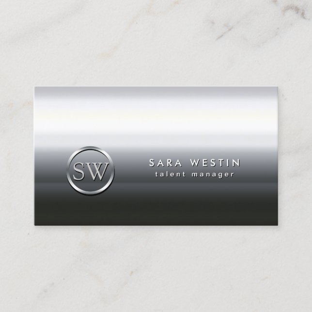 Talent Manager Chrome Bold Monogram Business Card (Front)