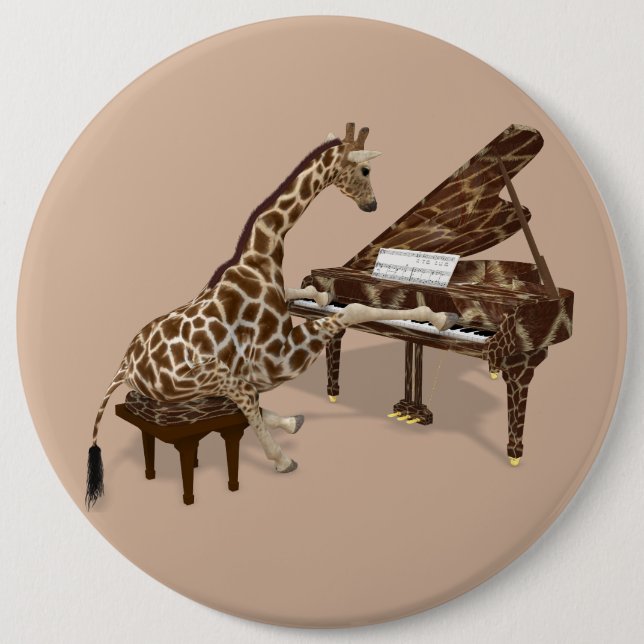 Talented Giraffe Plays Grand Piano 6 Cm Round Badge (Front)
