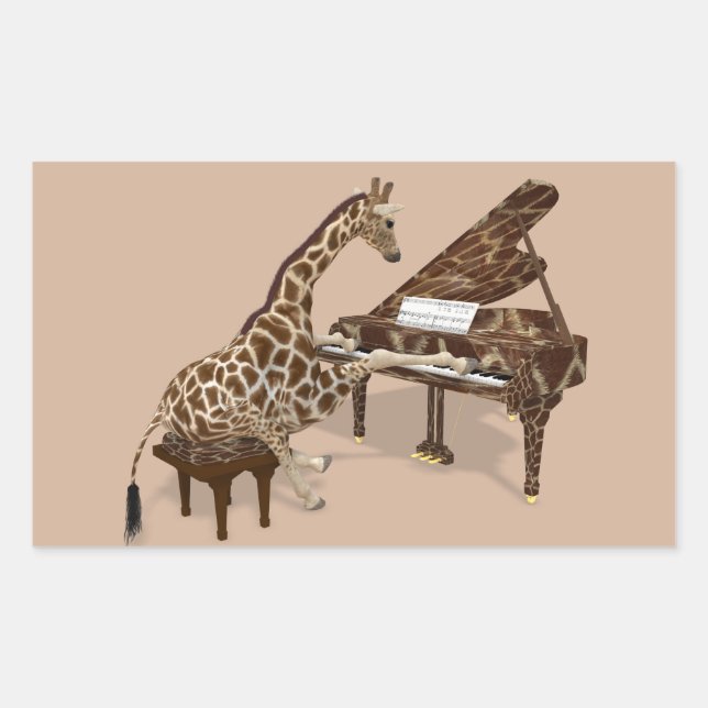 Talented Giraffe Plays Grand Piano Rectangular Sticker (Front)
