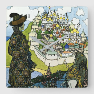 “Tales of the Tsar” by Ivan Bilibin Square Wall Clock