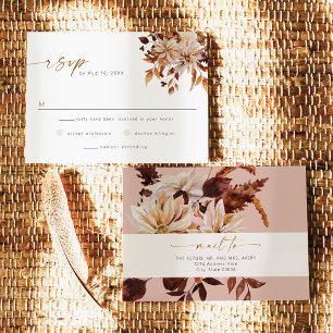TALIA Bohemian Terracotta Floral Blush RSVP Invitation