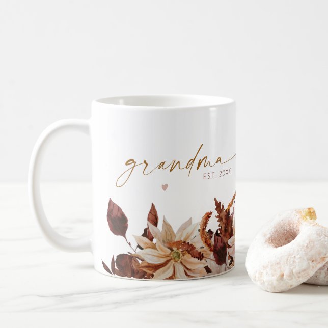 TALIA Bohemian Terracotta Floral Grandma Est. Coffee Mug (With Donut)