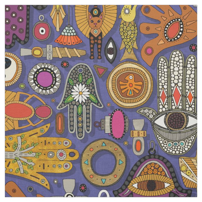 TALISMANS violet blue Fabric (Swatch)
