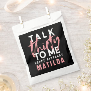 Talk 30 me modern pink girly typography birthday favour bag